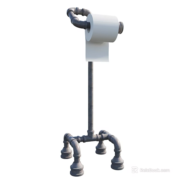 Industrial Style Toilet Paper Holder With Metal Pipe Stand And Base 3d model 