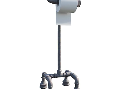 Industrial Style Toilet Paper Holder With Metal Pipe Stand And Base 3d model