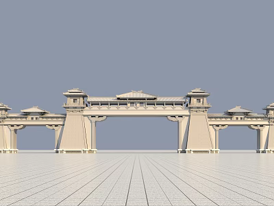 Ancient Chinese Architecture Traditional Wooden Archway With Multi Tiered Roofs And Stone Columns 3d model