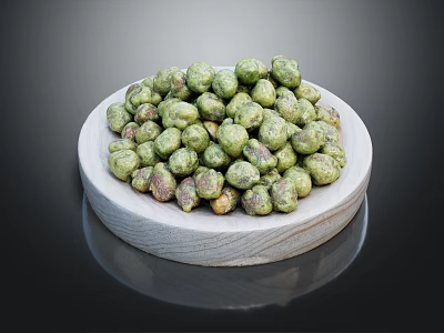Healthy Crunchy Roasted Green Chickpeas On Wooden Plate 3d model