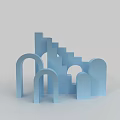 Light Blue Geometric Decorative Ornament Set With Staircase And Arches 3d model