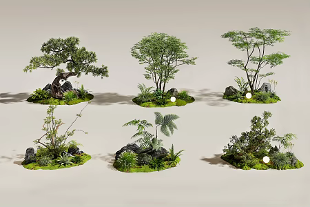 Modern indoor landscape tree landscape combination green plant combination courtyard landscape 3d model