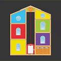 Colorful Wooden Toy Storage Cabinet With Playhouse Design And Multi Layer Shelves