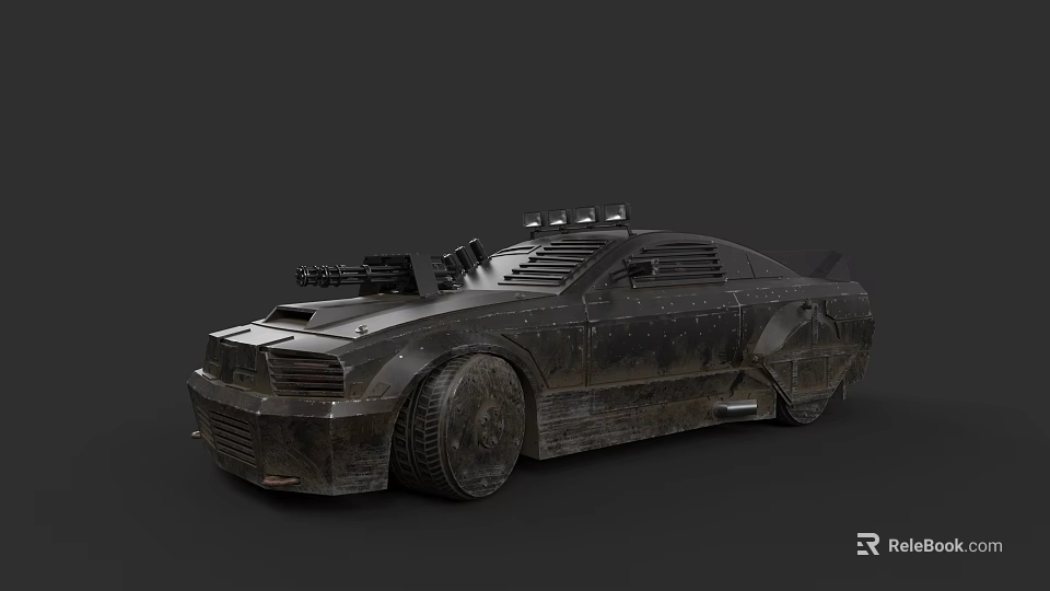 Armored Combat Car With Roof Weapons Sturdy Tires And Rugged Metal Design 3d model 