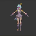 Elegant 3D Character With Green Hair Purple Outfit Headpiece And Decorative Accessories