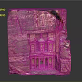 Cartoon Style Ancient Rock Carved Temple Facade in Petra Jordan with Intricate Architectural Details