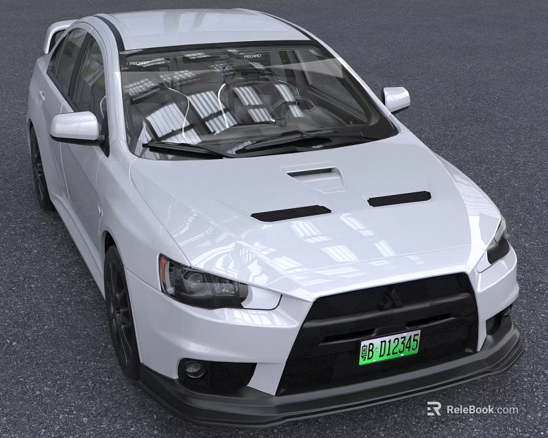 White Mitsubishi Sports Car With Green License Plate 3d model 