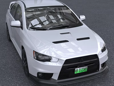 White Mitsubishi Sports Car With Green License Plate 3d model