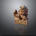 Traditional Carved Stone Lion Statue With Base And Small Cub Details