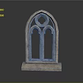 Ornate Stone Casement Window With Gothic Arch Design And Base Frame