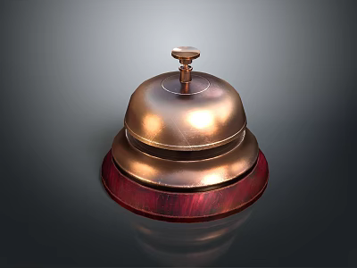 Elegant Home Furniture Decorative Brass Bell Featuring Wooden Base And Shiny Surface Design 3d model