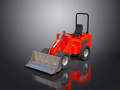 Orange Compact Utility Loader with Front Bucket Black Seat and Handlebars 3d model
