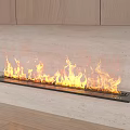 Modern Long Linear Fireplace With Burning Flames In Light Colored Wall Interior