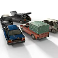 Vintage Toy Car Models In Various Colors With Open Hood And Tarpaulin