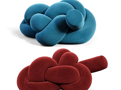 Modern Blue and Red Lazy Sofa with Knotted Design and Soft Plush Fabric 3d model