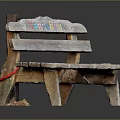 Outdoor Rustic Wooden Bench With Natural Wood Finish And Colorful Painted Letters For Garden Use