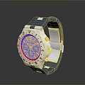 Electronic Watch With Blue Strap White Dial Metal Case And Red Blue Markers