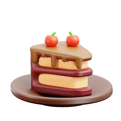 Delicious Three Layer Cake Topped With Cherries And Chocolate Drizzle On Brown Ceramic Plate 3d model