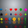 Collection of Various Colorful Symbols with Different Shapes on Gray Background and Reflections Below