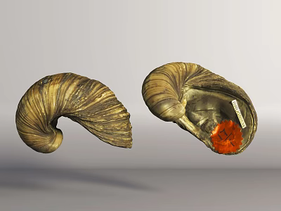 Aquatic Animal Nautilus Shells with Spiral Shape and Open Shell Showing Orange Interior 3d model