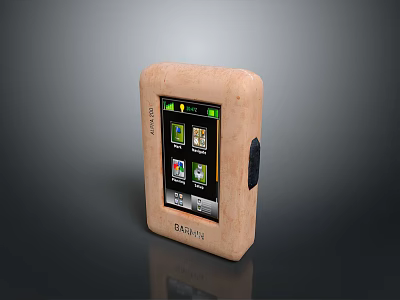 DORIN Portable Electronic Device With Wooden Shell And Screen Showing App Icons 3d model