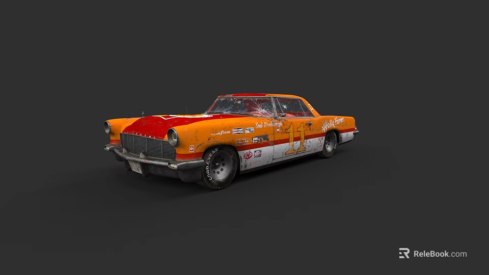 Vintage Race Car With Orange White Body Number 11 And Sponsor Stickers 3d model 
