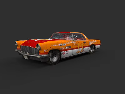 Vintage Race Car With Orange White Body Number 11 And Sponsor Stickers 3d model