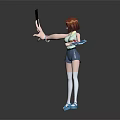 3D Model Character Girl Holding Brown Object And Colorful Cards Wearing White Stockings And Blue Shoes