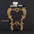 Ornate Gold Carved Accent Table With Black Marble Top And Intricate Details