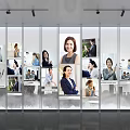 Modern Photo Wall Display With Transparent Panels Diverse Portraits And Various Professional Poses