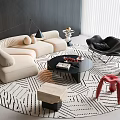 Modern Curved Sofa Coffee Table Combination Sofa Coffee Table Combination Petal Sofa Single Chair Curved Sofa Side Table Round Carpet 3d model
