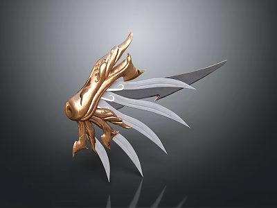 Golden Decorative Dragon Head Weapon With Silver Blades And Intricate Design 3d model