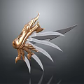 Golden Decorative Dragon Head Weapon With Silver Blades And Intricate Design