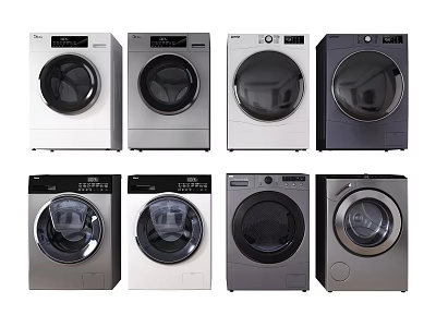 Modern Front Loading Washing Machines in Various Colors With Sleek Design And Control Panels 3d model