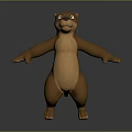 3D Animated Cartoon Bear Game Character Standing With Brown Fur Open Arms