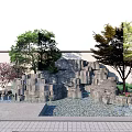 Natural Garden Courtyard Design With Rockery Water Feature Trees And Stone Pavement