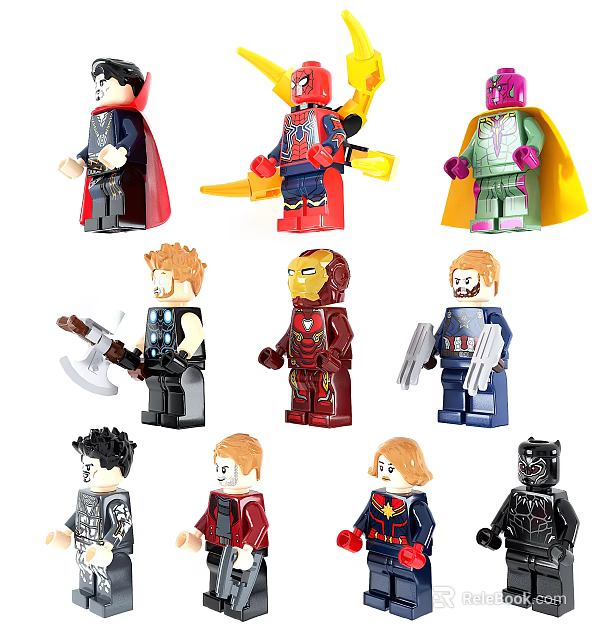 Lego Marvel Superheroes Minifigures Including Thor Iron Man And More 3d model 