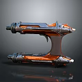 Futuristic Sci Fi 3D Weapon Model With Metallic Orange Accents And Shiny Reflective Surface