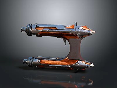 Futuristic Sci Fi 3D Weapon Model With Metallic Orange Accents And Shiny Reflective Surface 3d model