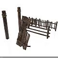 Rustic Wooden Posts And Collapsed Fence Structure For Outdoor Garden Decor