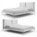 Modern Platform Bed Featuring Brown Headboard Gray Bedding And Metal Legs 3d model