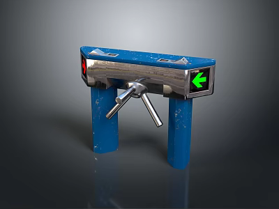 Blue Double Wing Metal Turnstile With Green Arrow Indicator And Pedestrian Access Control 3d model
