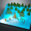 Gingerbread Men And Houses With Candy Canes In Christmas Tree Snowy Scene
