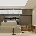 Modern Café Interior Design With Black Counter Coffee Machine Wooden Shelves And Bench Seats