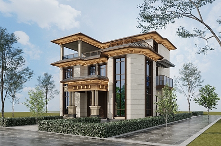 Modern single-family villa exterior 3d model