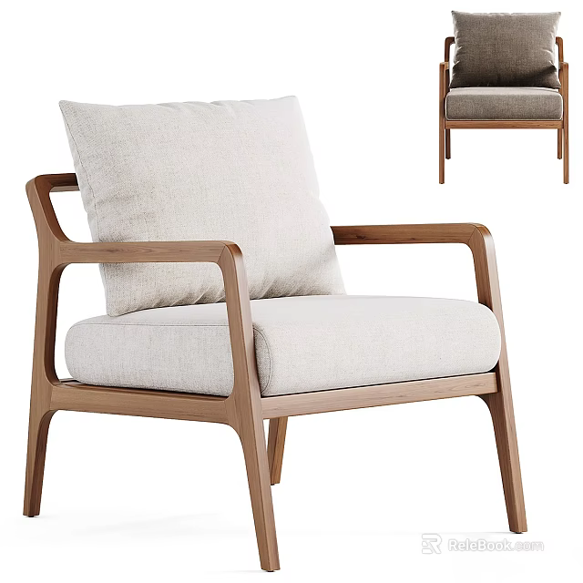 Modern Armchair With Wooden Frame Light Fabric Cushioned Seat And Backrest 3d model 