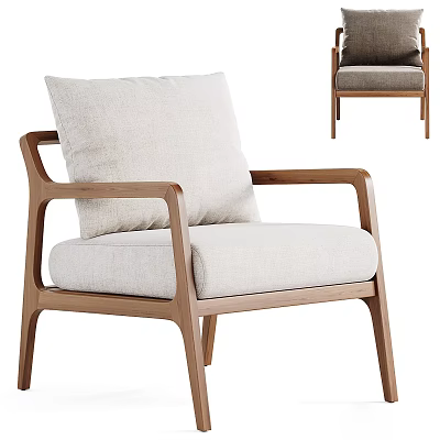 Modern Armchair With Wooden Frame Light Fabric Cushioned Seat And Backrest 3d model