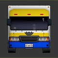 PTT Yellow White And Blue Box Cargo Truck On Reflective Surface