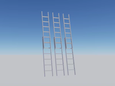 Three Silver Metal Ladders Standing On Gray Ground Under Blue Sky 3d model