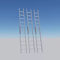 Three Silver Metal Ladders Standing On Gray Ground Under Blue Sky